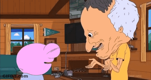 Man Talking To Pink Bunny Saying Bass GIF