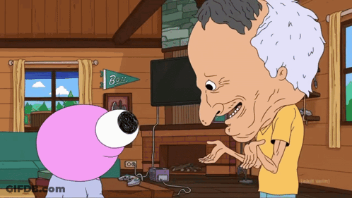 Man Talking To Pink Monster With Bass Banner GIF