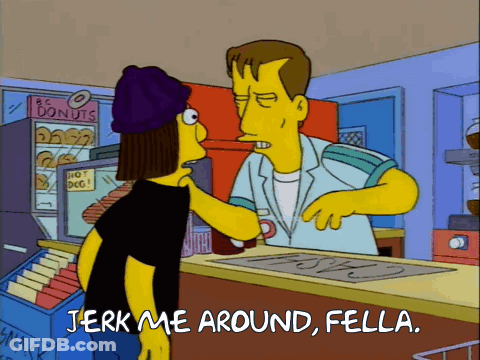 Man Talking To Woman Jerk Me Around Fella GIF