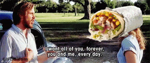 Man Talking To Woman With Burrito On Head GIF