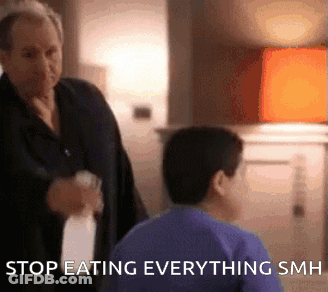 Man Telling Boy Stop Eating Everything GIF