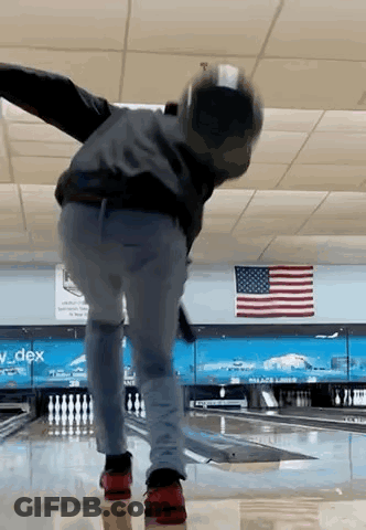 Man Throwing Bowling Ball With American Flag GIF