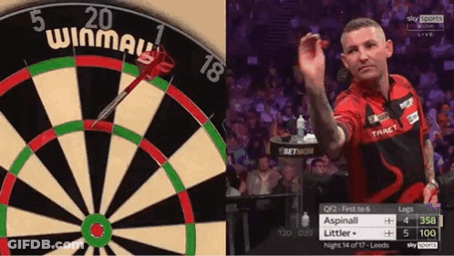 Man Throwing Dart At Winmau Dartboard GIF