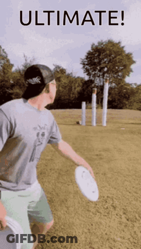Man Throwing Frisbee With Word Ultimate GIF