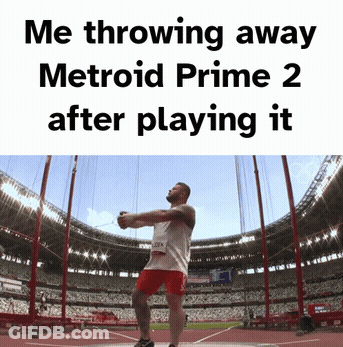 Man Throwing Hammer Saying Me Throwing Away Metroid Prime 2 GIF