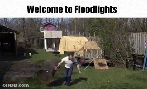 Man Throwing Object In Backyard Saying Welcome To Floodlights GIF
