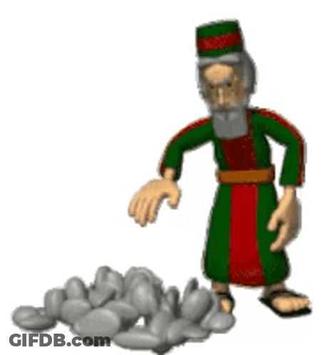 Man Throwing Rock Beside Rock Pile GIF