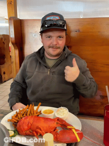 Man Thumbs Up With Lobster And French Fries GIF
