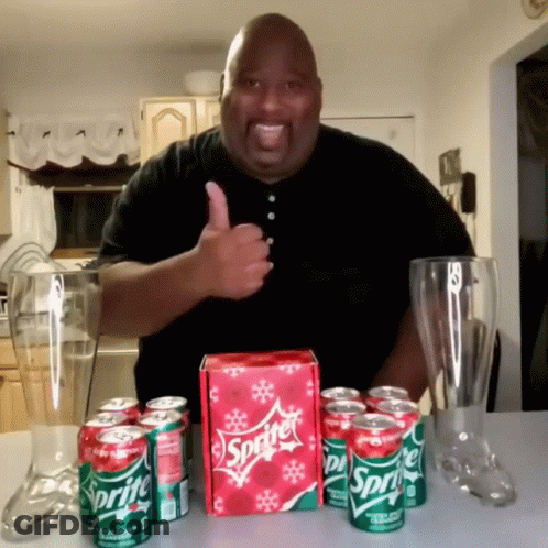 Man Thumbs Up With Sprite Cans GIF