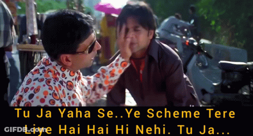 Man Touching Another Man's Face Saying Tu Ja Yaha Se Ye Scheme Tere Liye Hai Hai Hi Nei Tu Ja GIF