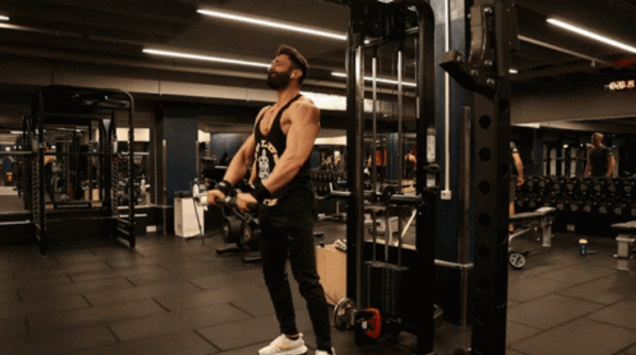Man Uses Cable Lateral Raises GIF