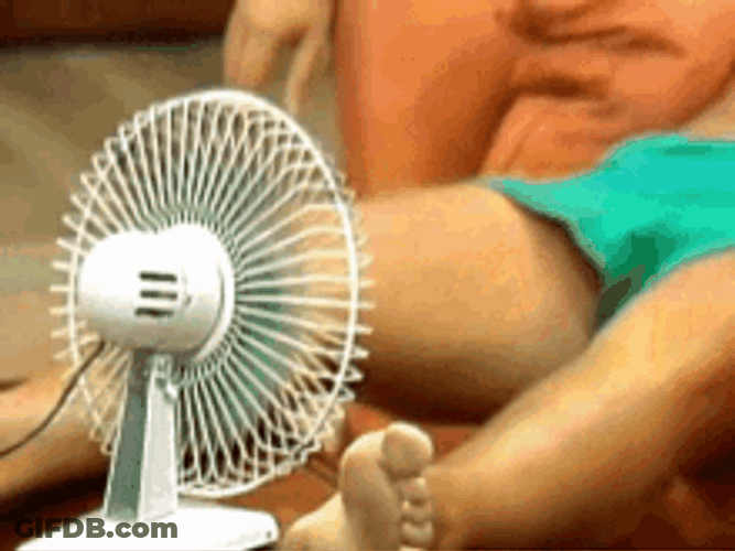 Man Using Small Electric Fan GIF
