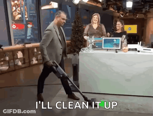Man Vacuuming Saying I'll Clean It Up GIF