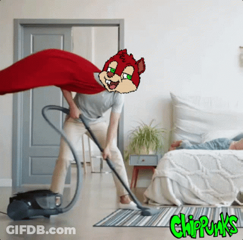 Man Vacuuming With Chipmunk Head GIF