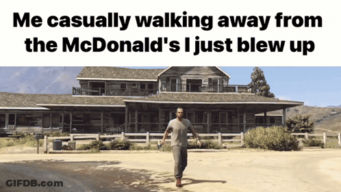 Man Walking Away From McDonald's Holding Bottle GIF