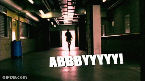 Man Walking Down Hallway With Abbbbyyyy GIF