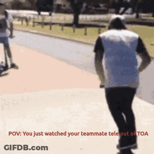 Man Walking Down Sidewalk Saying You Just Watched Your Teammate Tele Out Of Toa GIF