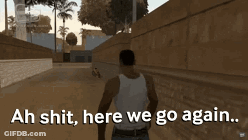 Man Walking Down Street Saying Ah Shit Here We Go Again GIF