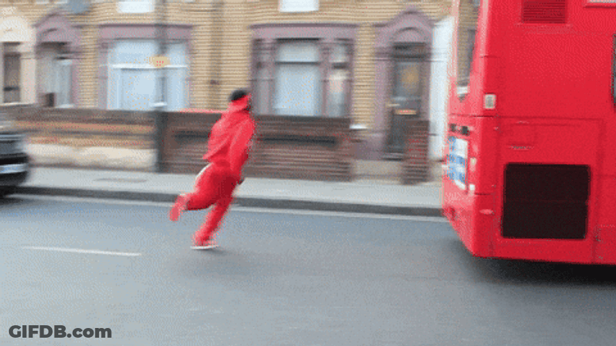 Man Walking Fast To Catch Up Bus GIF