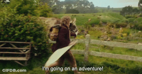 Man Walking In Field Saying I'm Going On An Adventure GIF