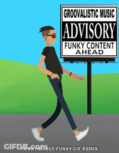 Man Walking In Front Of Funky Content Billboard GIF