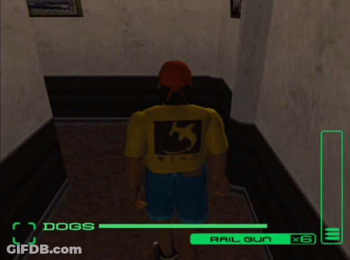 Man Walking In Hallway Dogs And Rail Gun GIF