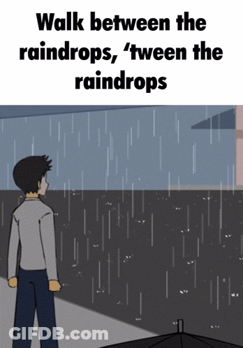 Man Walking In Rain Tween The Raindrops GIF