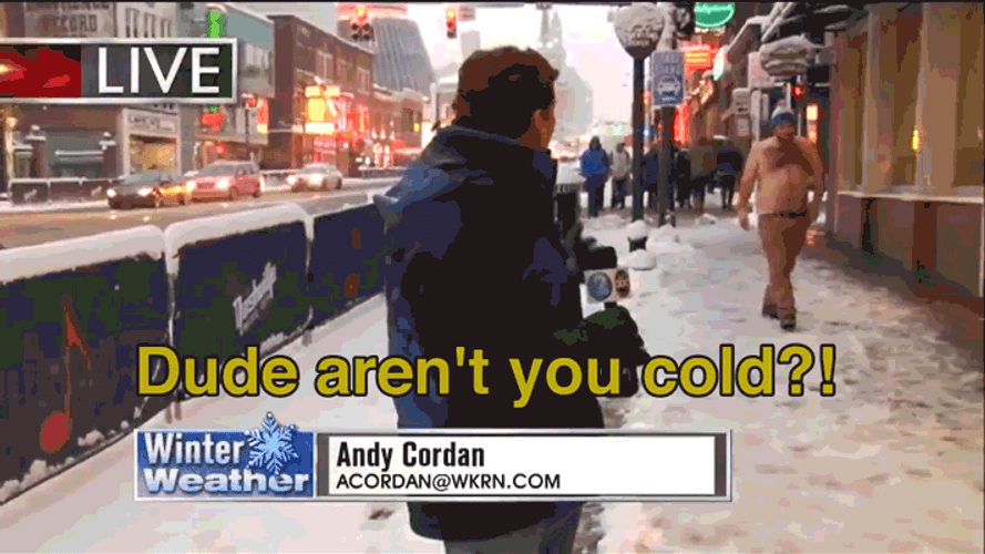 Man Walking Naked While Snowing GIF