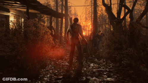 Man Walking Through Dark Forest With Torch GIF