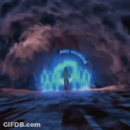 Man Walking Through Tunnel With Glowing Silhouettes Welcome Sign GIF