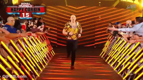 Man Walking Through Tunnel With Happy Corbin Sign GIF