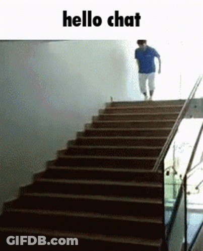 Man Walking Up Stairs Saying Hello Chat GIF