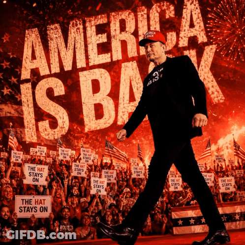Man Walking With America Is Back Sign GIF
