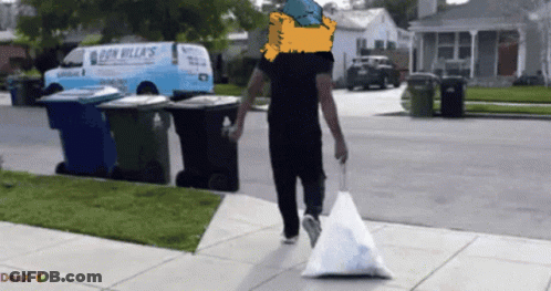 Man Walking With Garbage Bag In Front Of Don Williams Van GIF