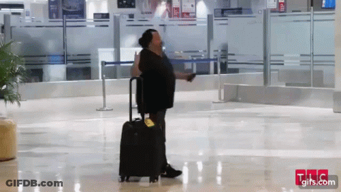 Man Walking With Suitcase In Airport GIF