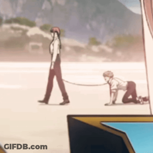 Man Walking Woman On Leash GIF