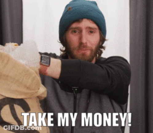 Man Watch Beanie Holding Bag Take My Money GIF