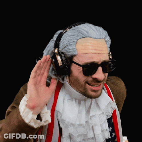 Man Waving With Wig And Headphones GIF