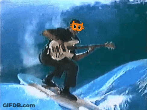 Man Wearing B Mask Playing Guitar On Surfboard GIF