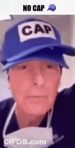 Man Wearing Blue Cap That Says Cap GIF