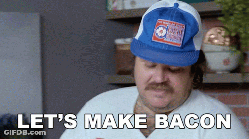 Man Wearing Blue Hat And White Shirt Let's Make Bacon GIF