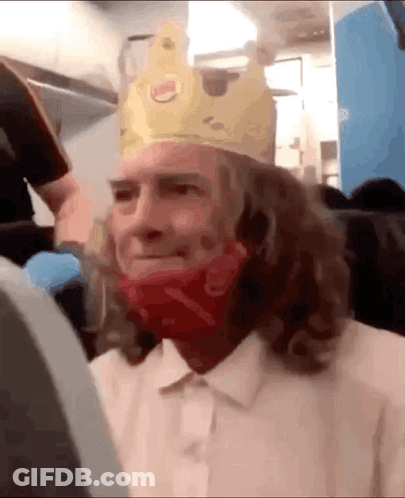 Man Wearing Burger King Crown And Red Bandana GIF