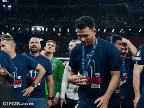 Man Wearing Champions D'Europe Shirt GIF