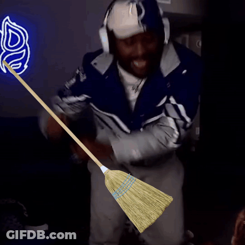 Man Wearing Colts Hat Holding Broom GIF