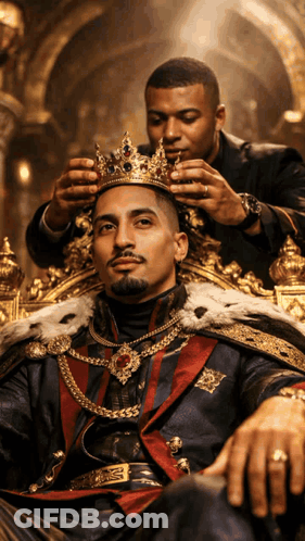 Man Wearing Crown Sitting On Throne GIF