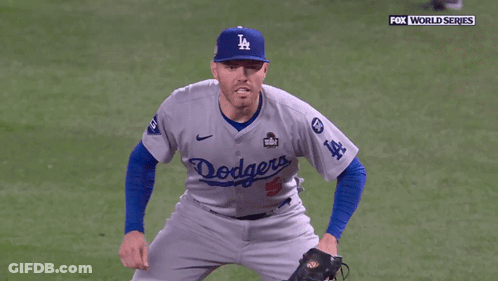Man Wearing Dodgers Jersey With Mouth Open GIF