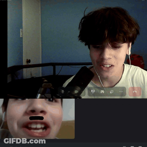 Man Wearing Earbuds On Video Call With Woman GIF