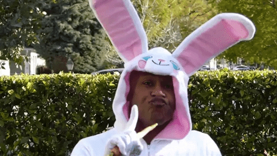Man Wearing Easter Bunny Suit Moving Head GIF