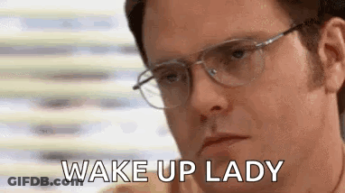 Man Wearing Glasses Making Funny Face Wake Up Lady GIF