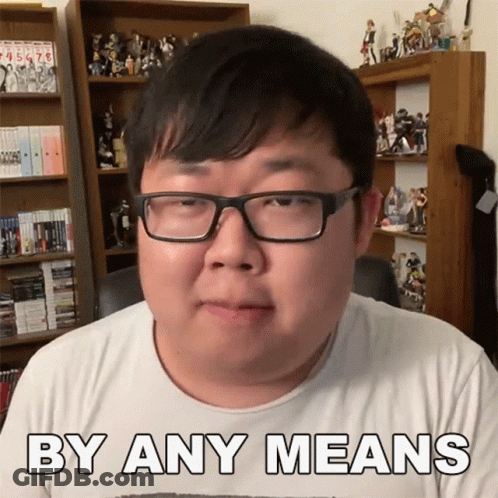 Man Wearing Glasses With Words By Any Means On Shirt GIF